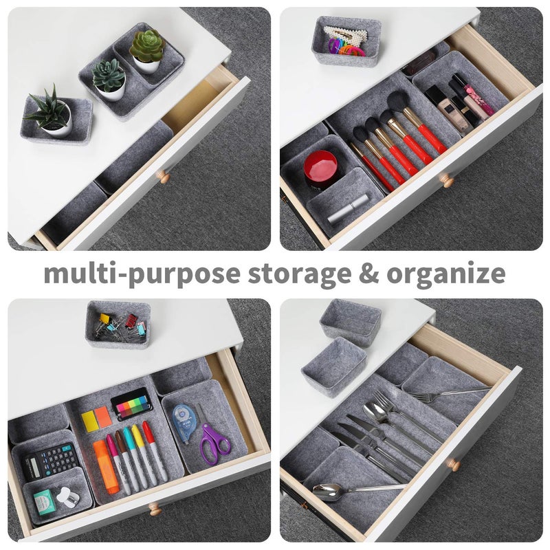 Welaxy Office drawer organizers trays felt storage bin organize dividers Box Back to School Dorm Home for stationery craft junk sorting 7-piece (gray) - Image 5